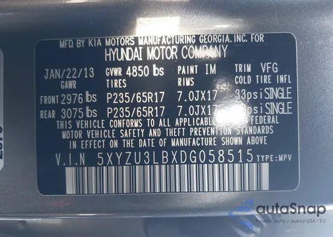 2013 Hyundai Santa Fe Sport from USA, damaged, VIN 5XYZU3LBXDG058515